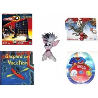 Children's Gift Bundle [5 Piece] -  Connect Four Classic Grid  - Jurassic World Velociraptor "Blue" Figure  - Applause Mexican Hairless Dog   6" - Gaspard on Vacation  - Hours of Cartoon Fun Superma   